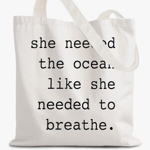 White Canvas Tote Bag with Beach Inspirational Text in Black